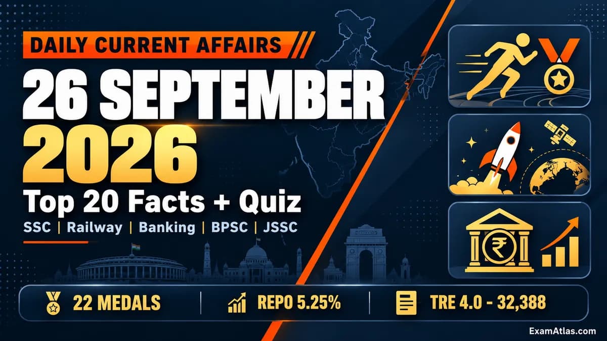 Current Affairs 26 September 2026: Top 20 Facts for SSC, BPSC and Banking