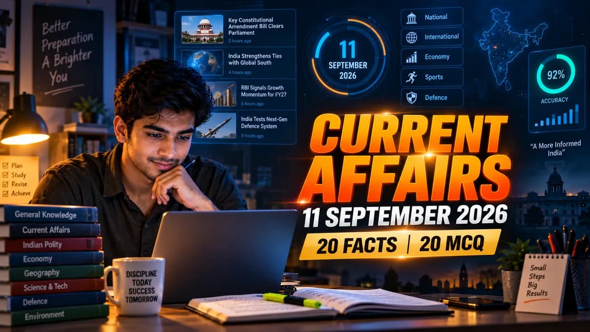 Daily Current Affairs 11 September 2026 for SSC, Railway, Banking, BPSC, BSSC and JSSC aspirants